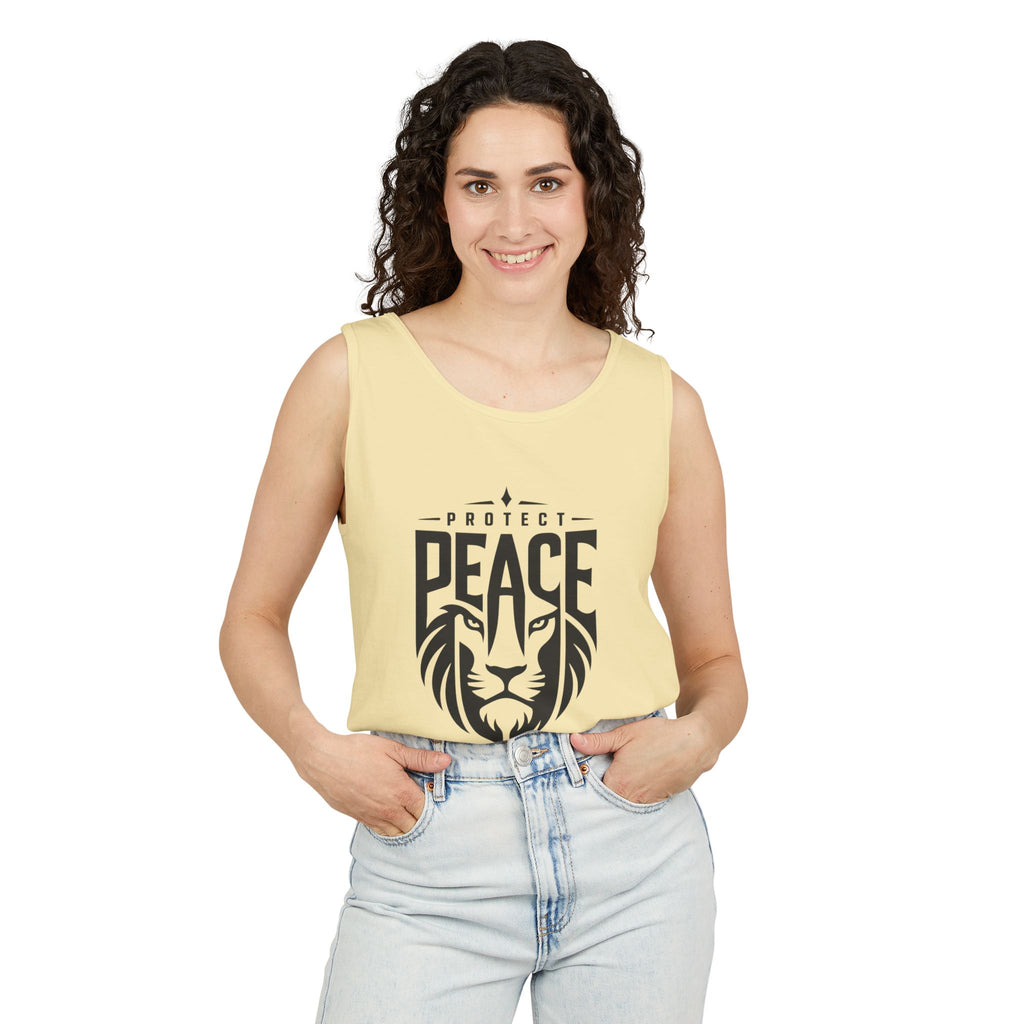 Protect Peace Lion Tank Top — Graphic Lion Shield Spiritual Tee