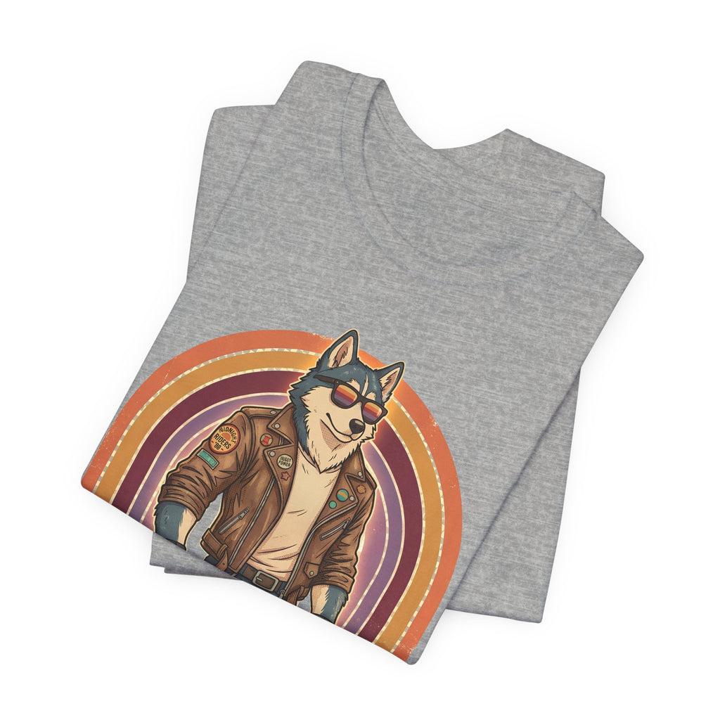Retro Biker Husky T-Shirt — Cool Dog in Leather Jacket Graphic Tee