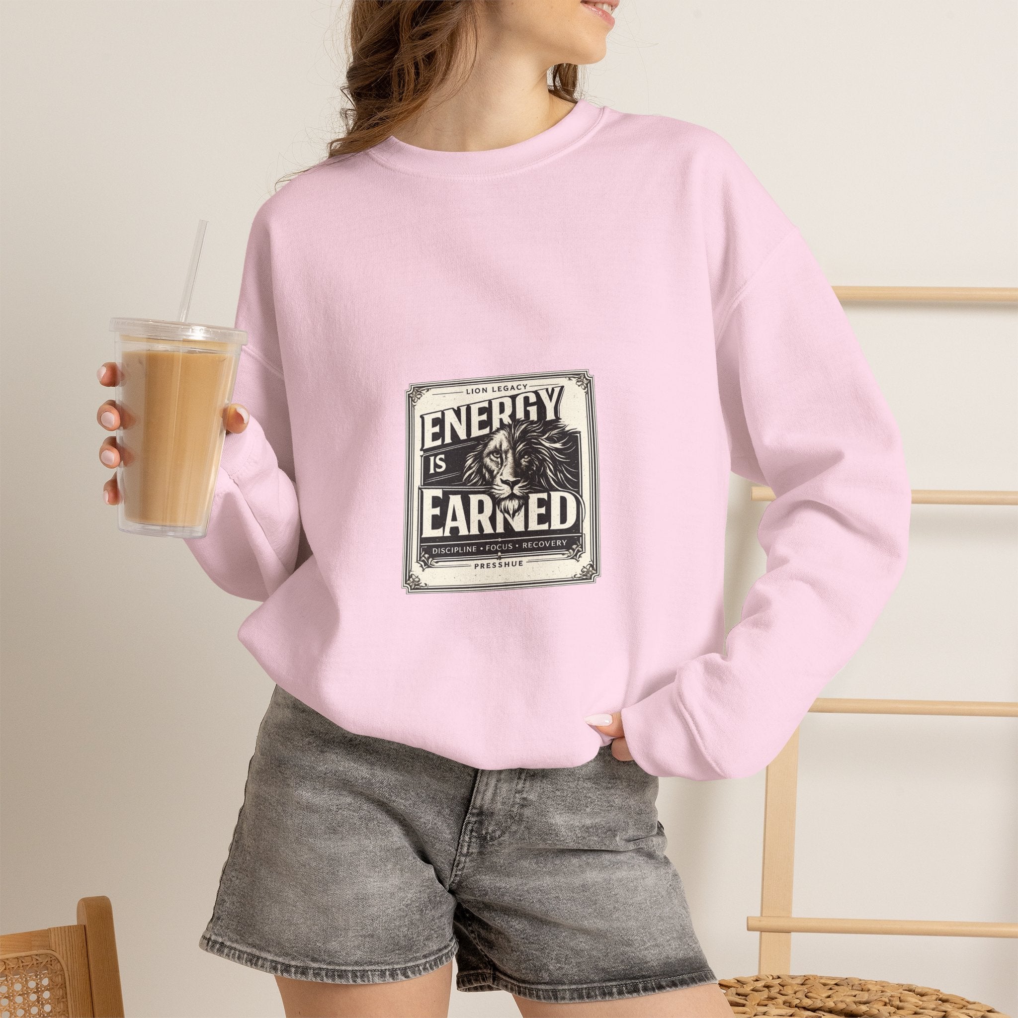 Crewneck Sweatshirt — "Energy Is Earned" Retro Motivational Design
