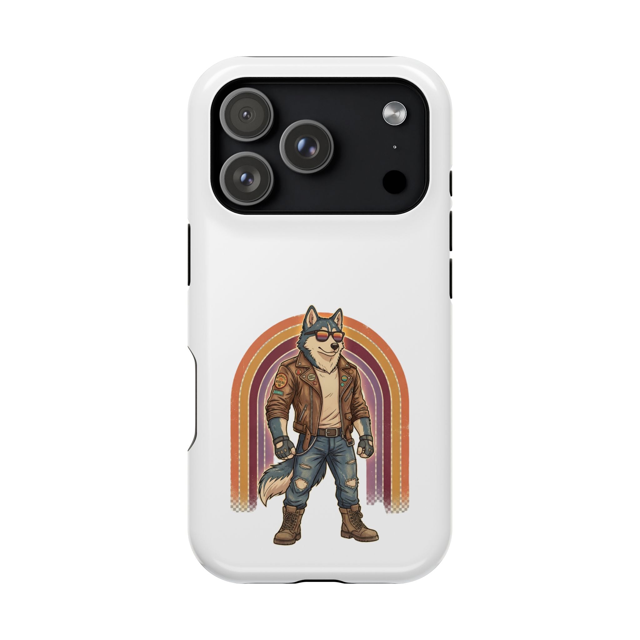 Magnetic Impact Phone Case — Retro Biker Husky Design