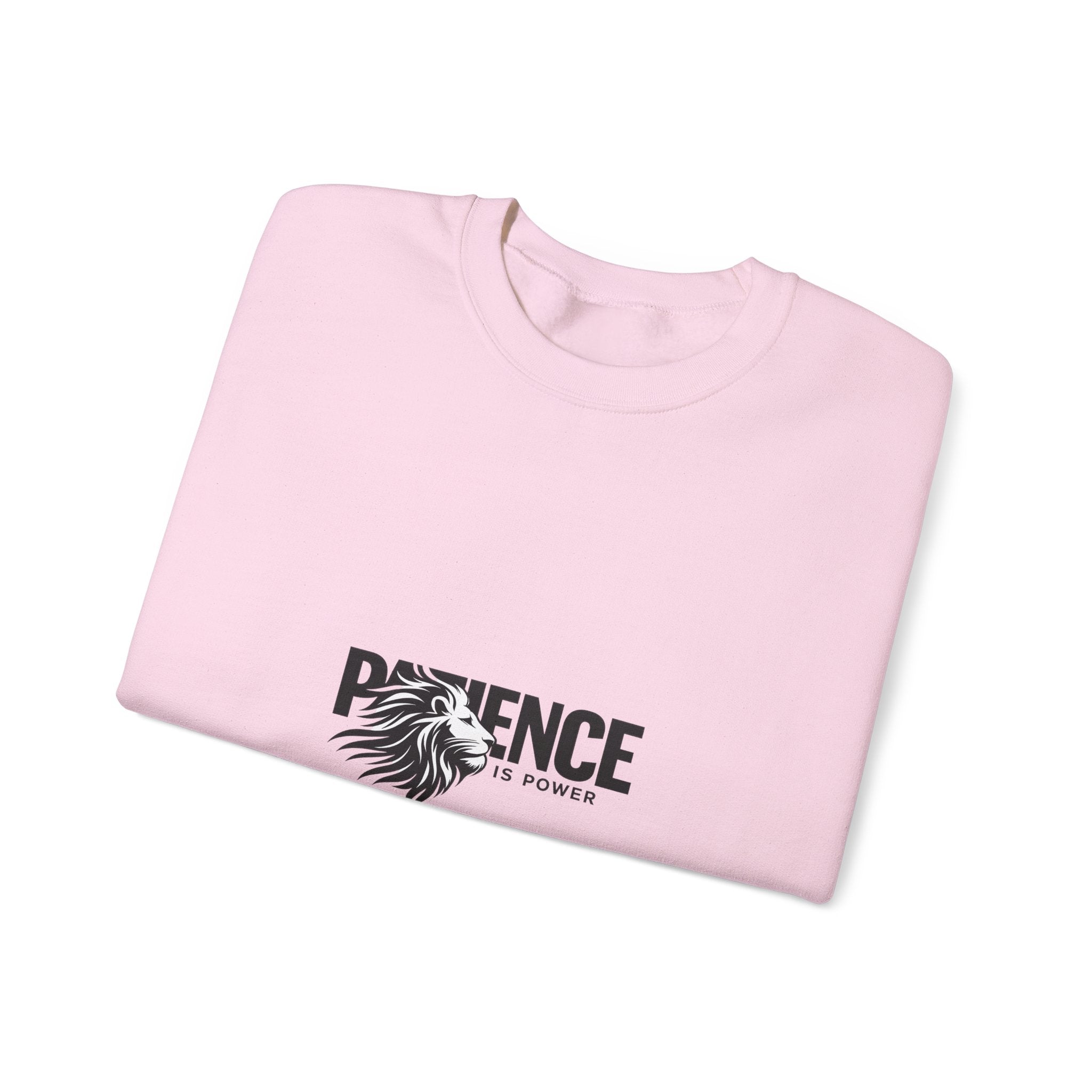 Patience Is Power Crewneck Sweatshirt — Lion Graphic Inspirational Pullover