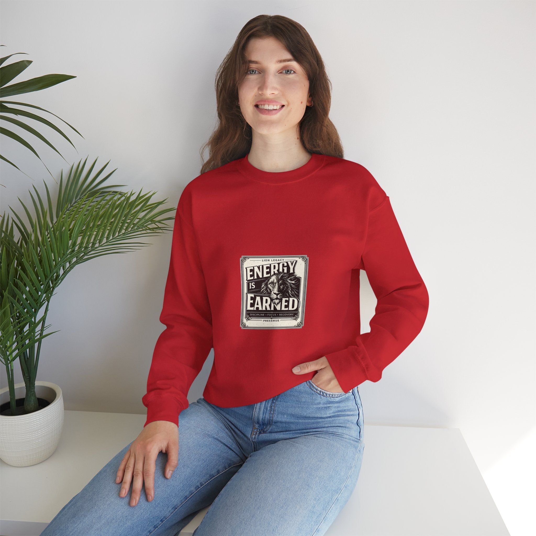Crewneck Sweatshirt — "Energy Is Earned" Retro Motivational Design