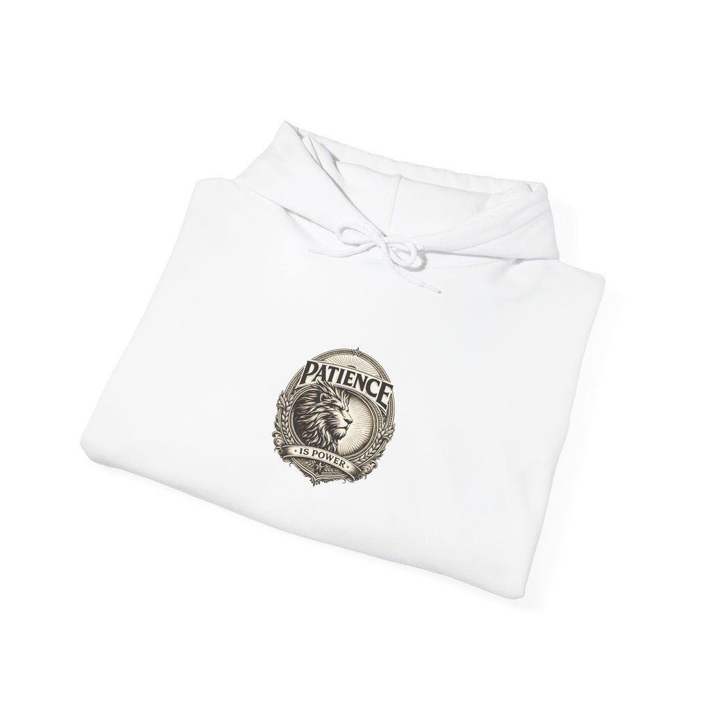 Patience Vintage Crest Hoodie — Inspirational Retro Emblem Sweatshirt