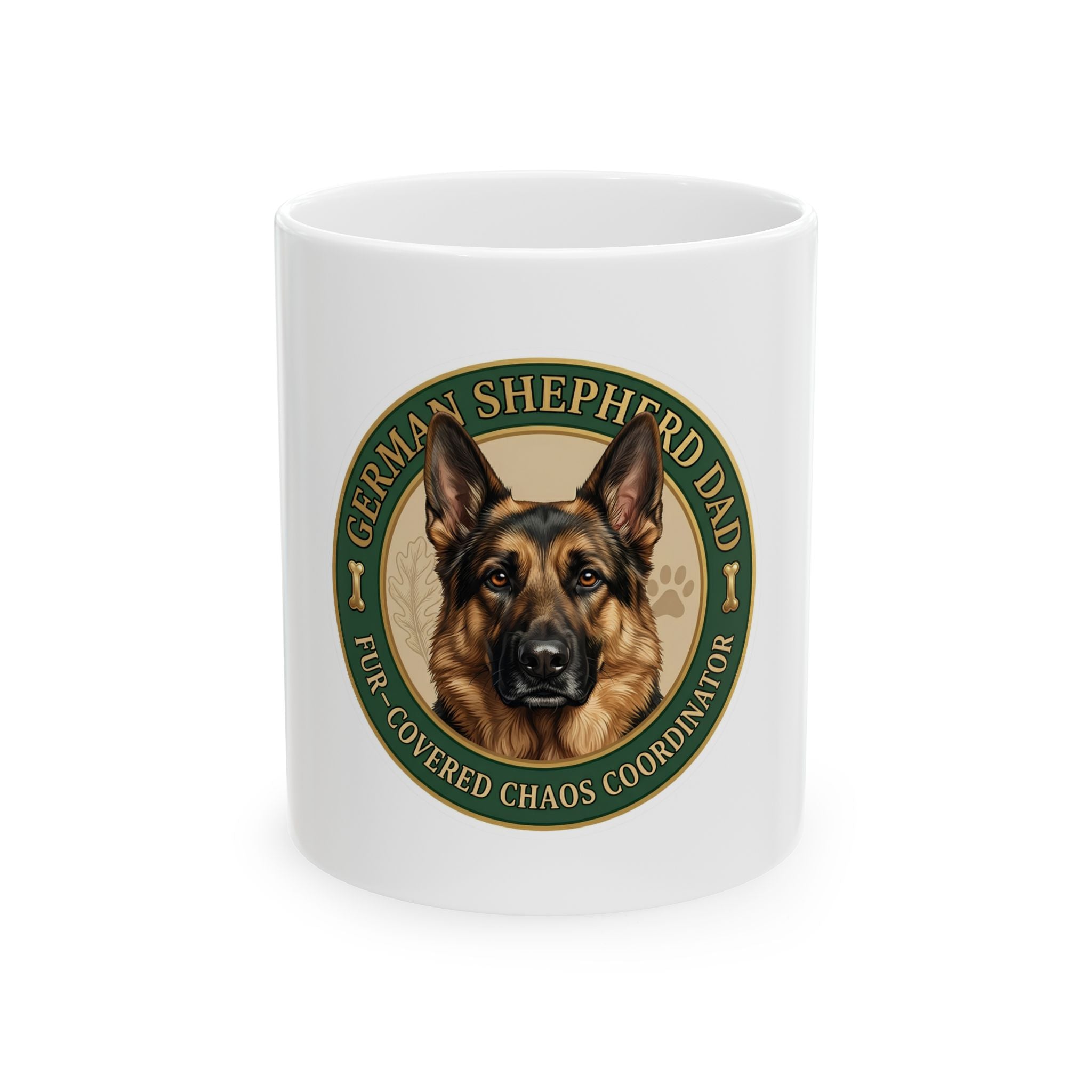German Shepherd Dad Ceramic Mug — “Fur-Covered Chaos Coordinator” Coffee Cup (11oz/15oz)