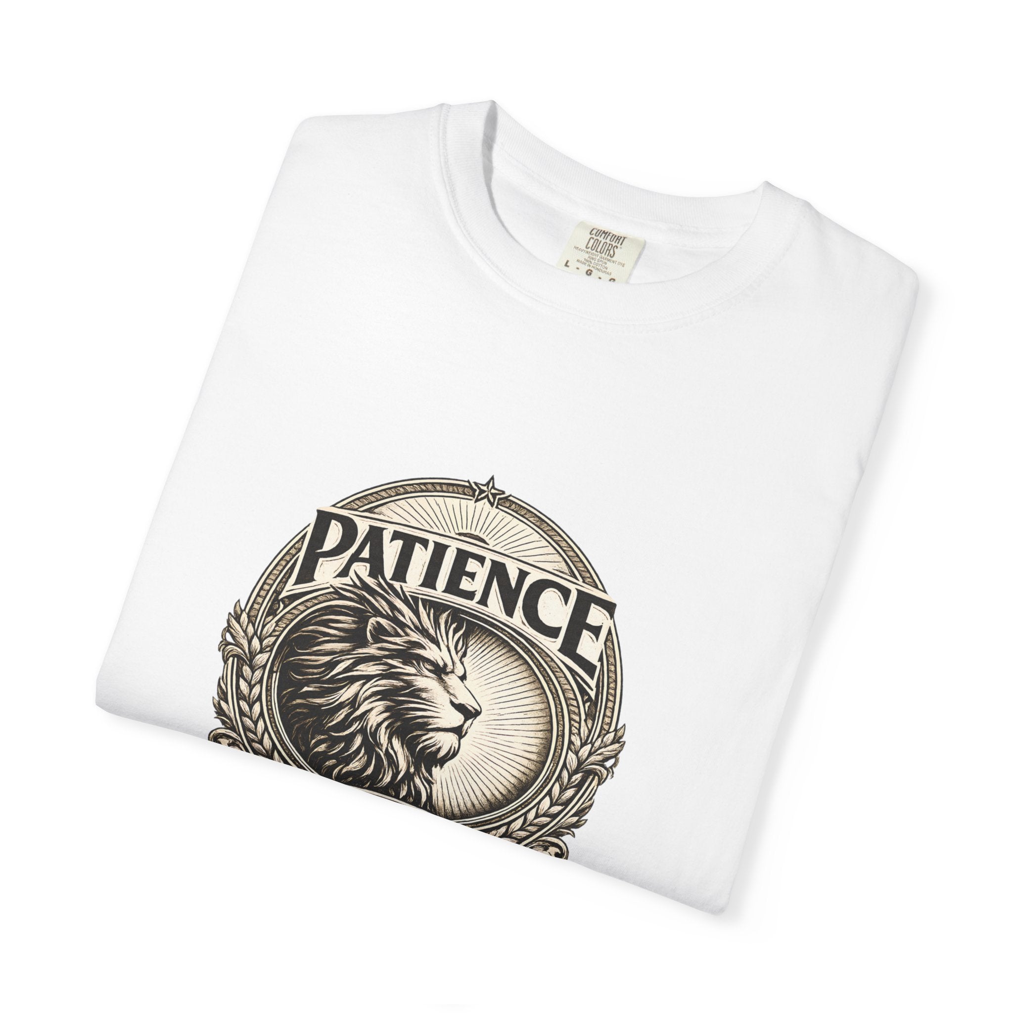 Patience Is Power Lion T-Shirt — Inspirational Vintage Crest Tee