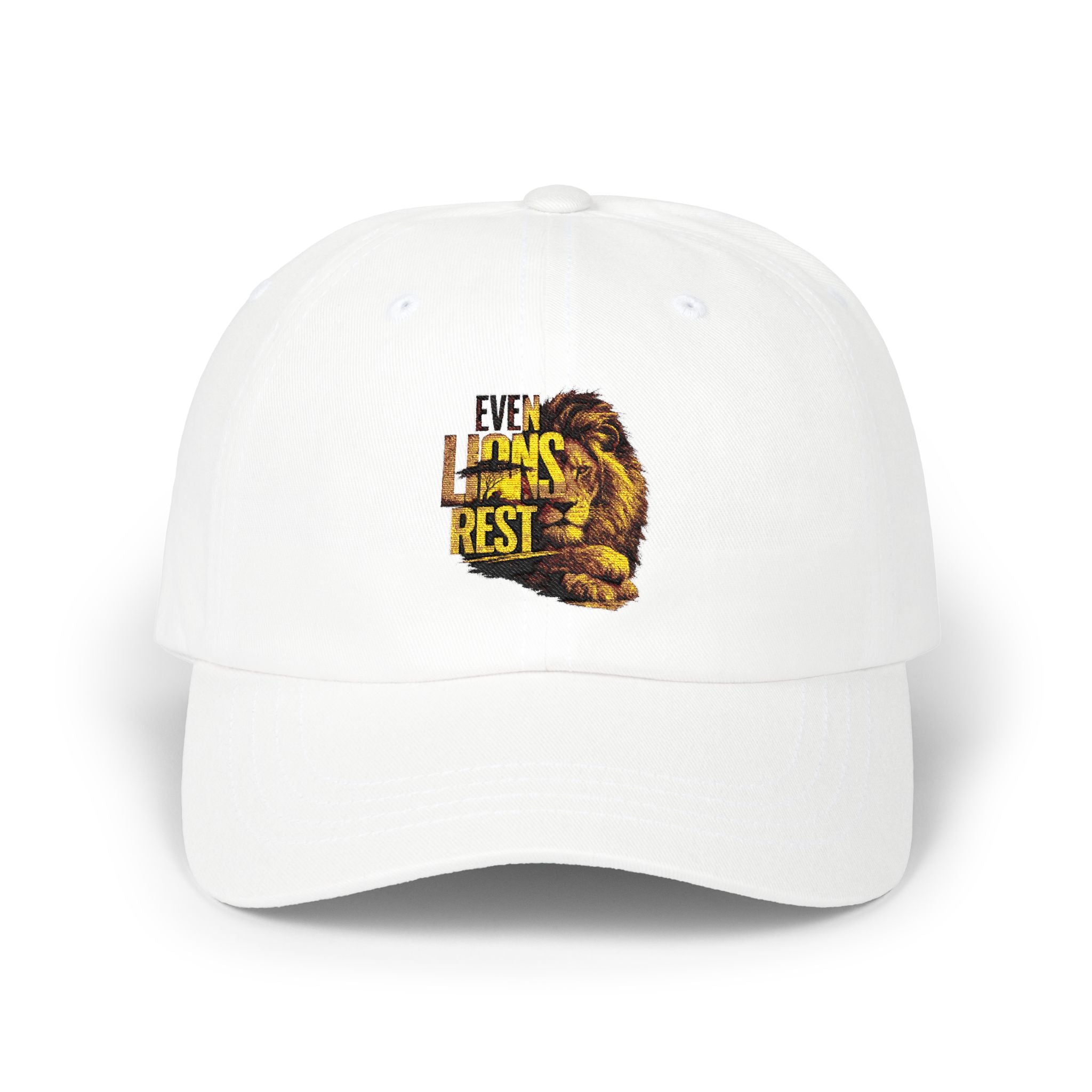 Lion Graphic Dad Cap — "Ever Lifts Rest" Embroidered Baseball Hat