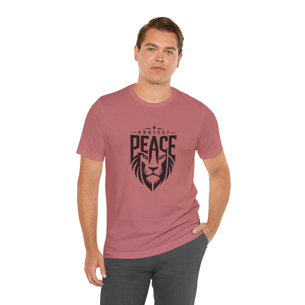 Protect Peace Lion T-Shirt — Graphic Tee with Lion Shield Design