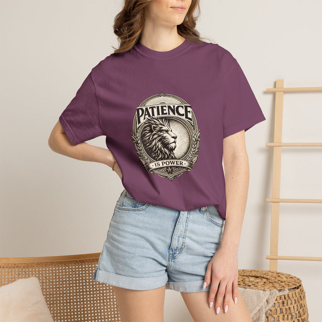 Patience Is Power Lion T-Shirt — Inspirational Vintage Crest Tee