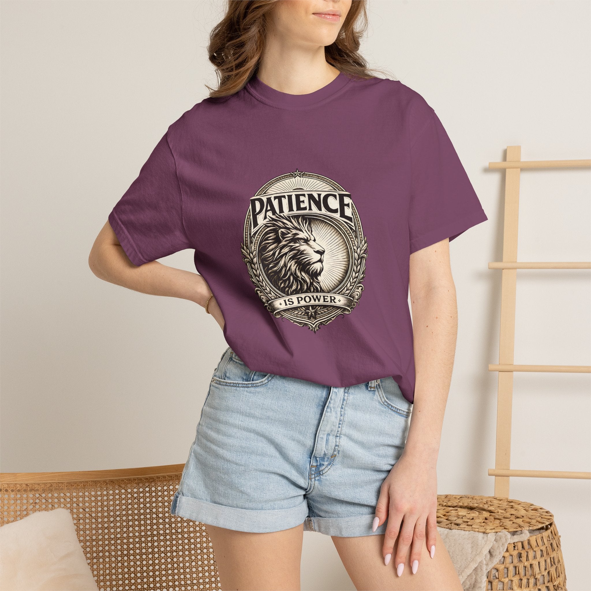 Patience Is Power Lion T-Shirt — Inspirational Vintage Crest Tee