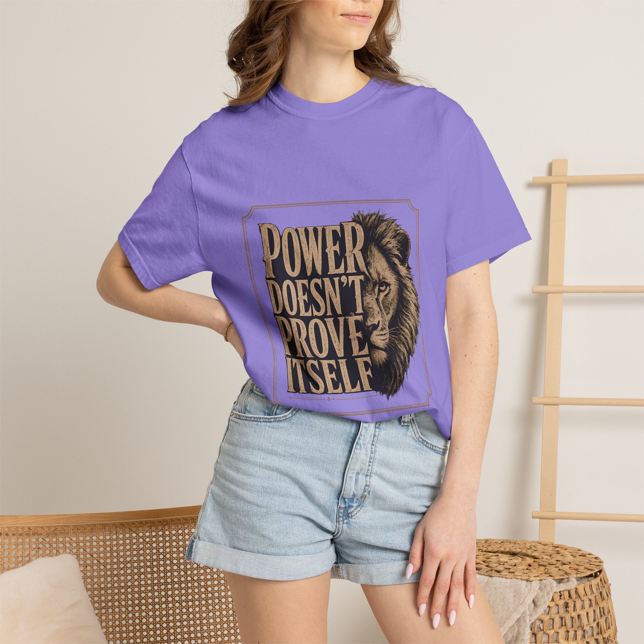 Power Doesn't Prove Itself Lion T-Shirt — Motivational Graphic Tee