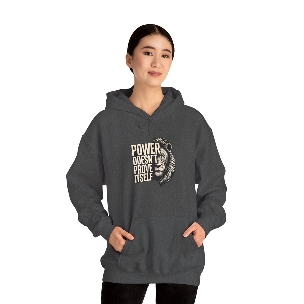 Lion 'Power Doesn't Prove Itself' Hoodie — Inspirational Graphic Sweatshirt