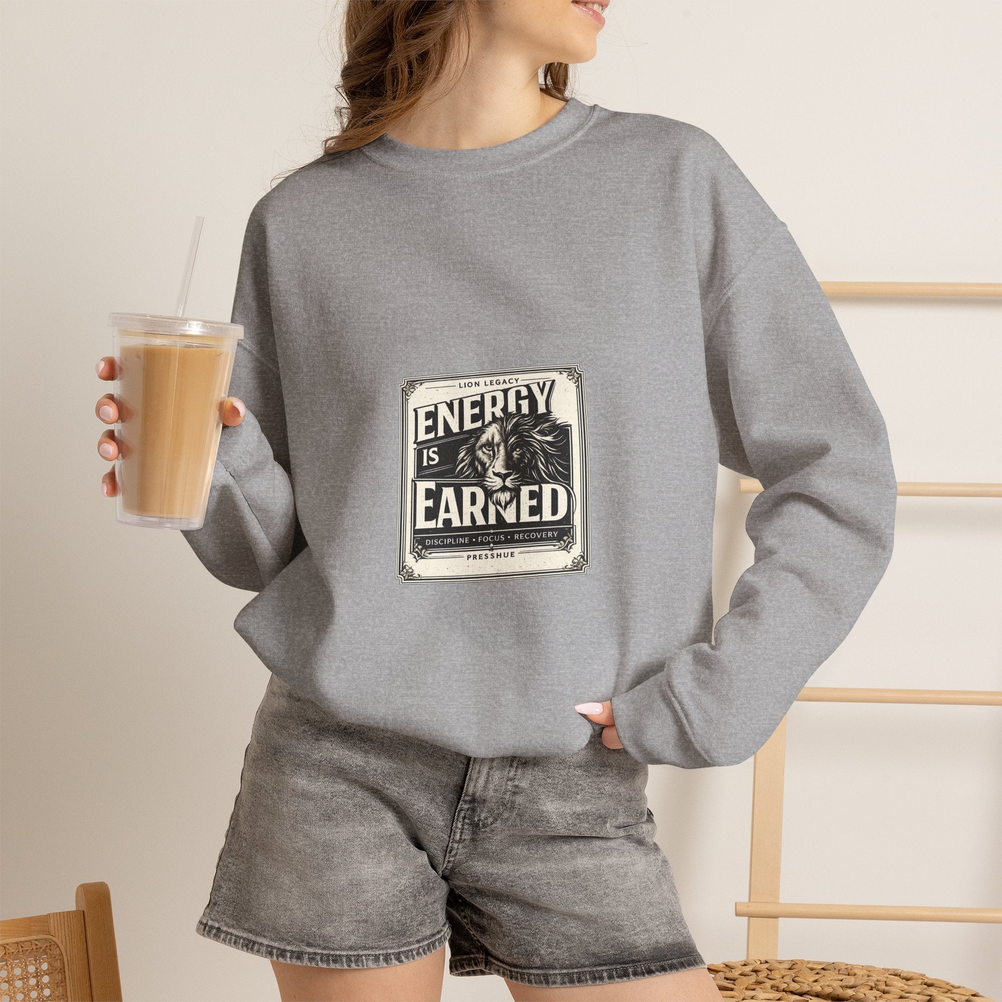 Crewneck Sweatshirt — "Energy Is Earned" Retro Motivational Design