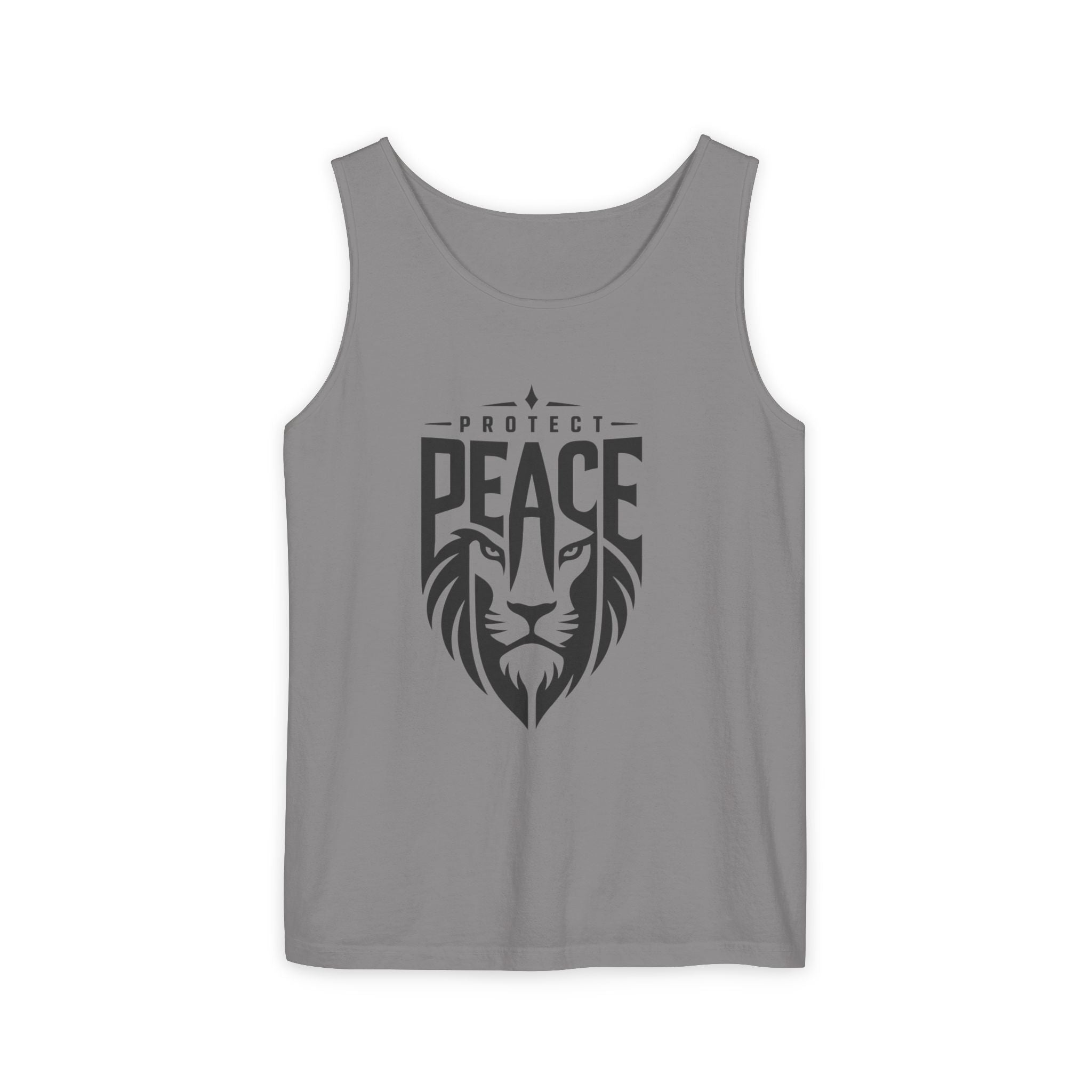 Protect Peace Lion Tank Top — Graphic Lion Shield Spiritual Tee