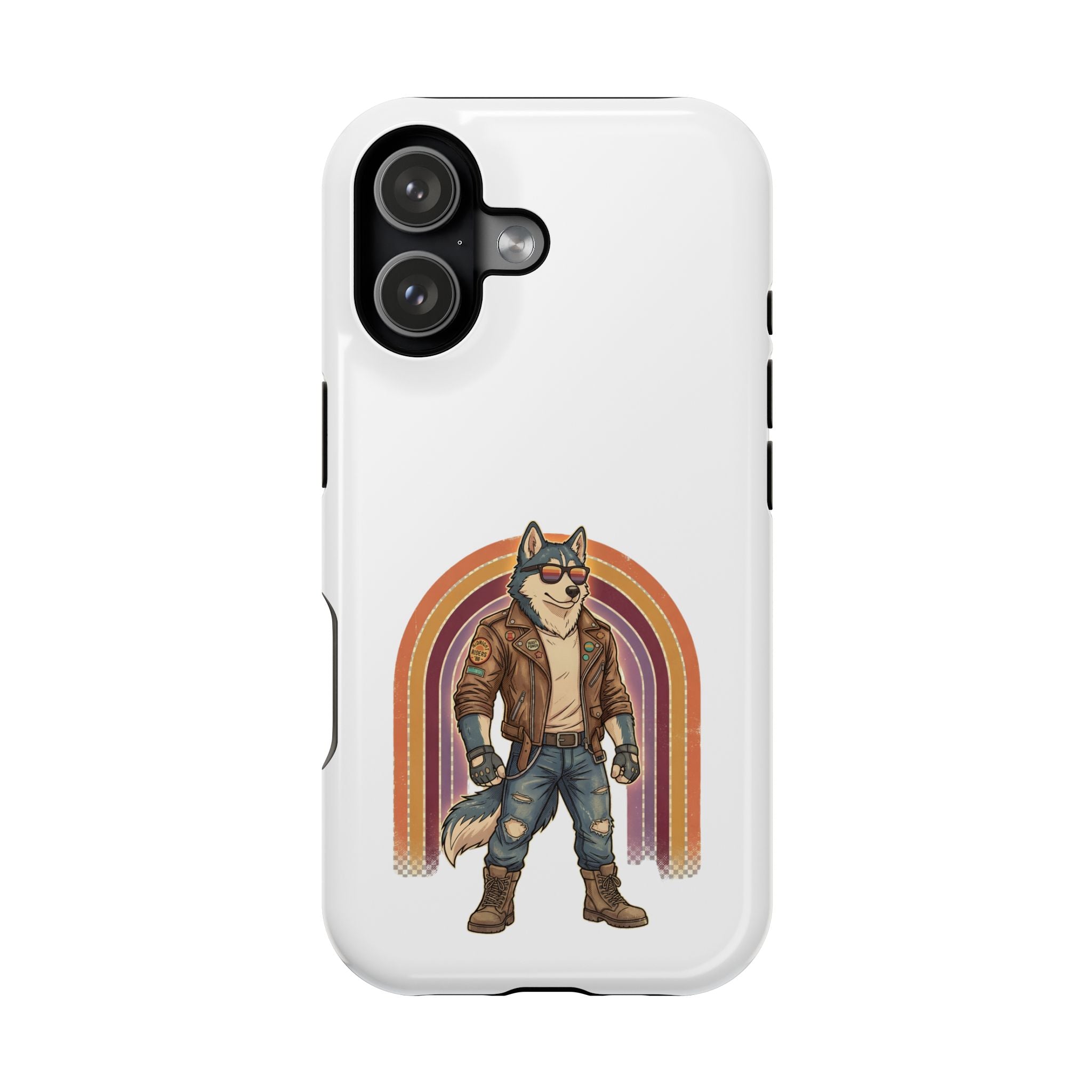 Magnetic Impact Phone Case — Retro Biker Husky Design