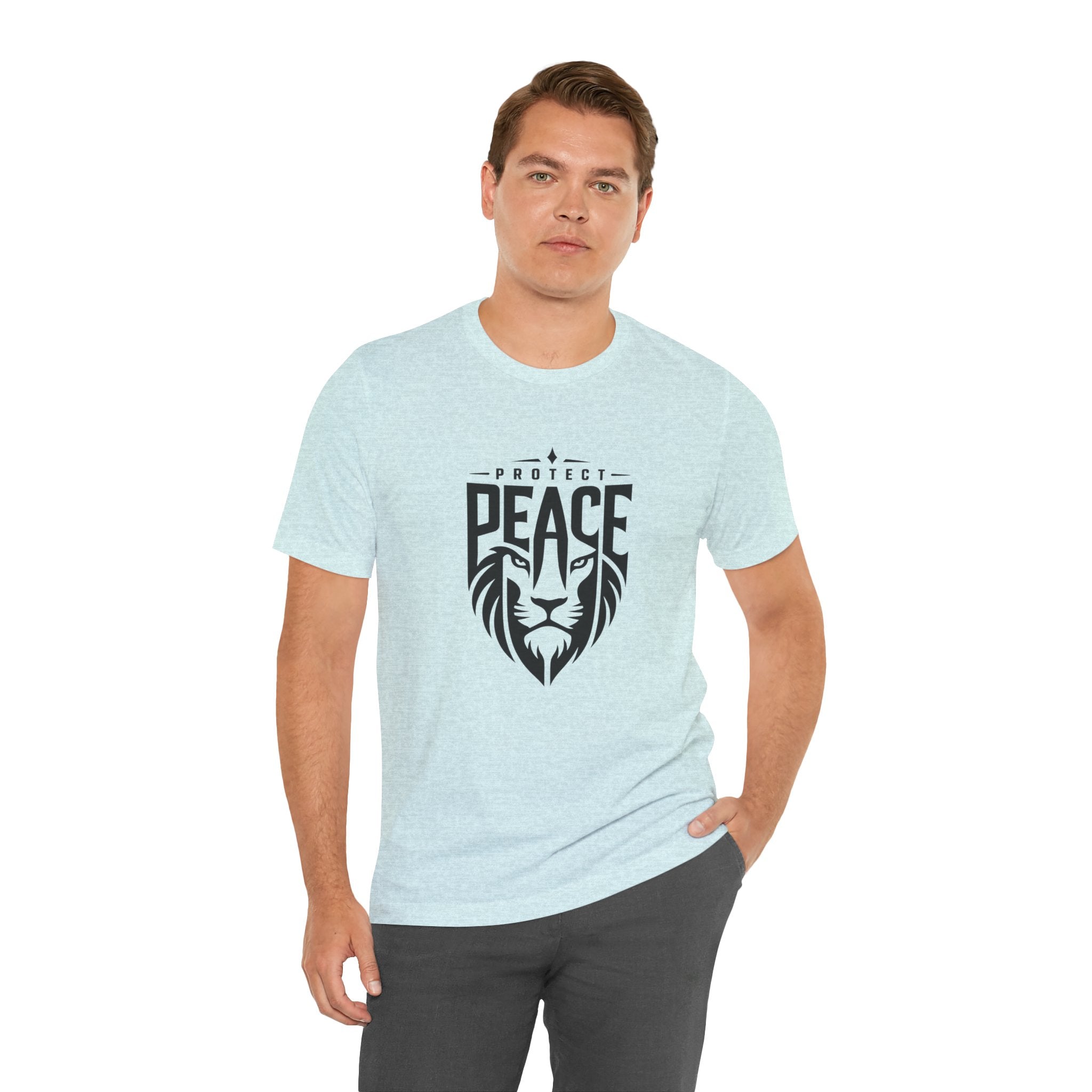 Protect Peace Lion T-Shirt — Graphic Tee with Lion Shield Design