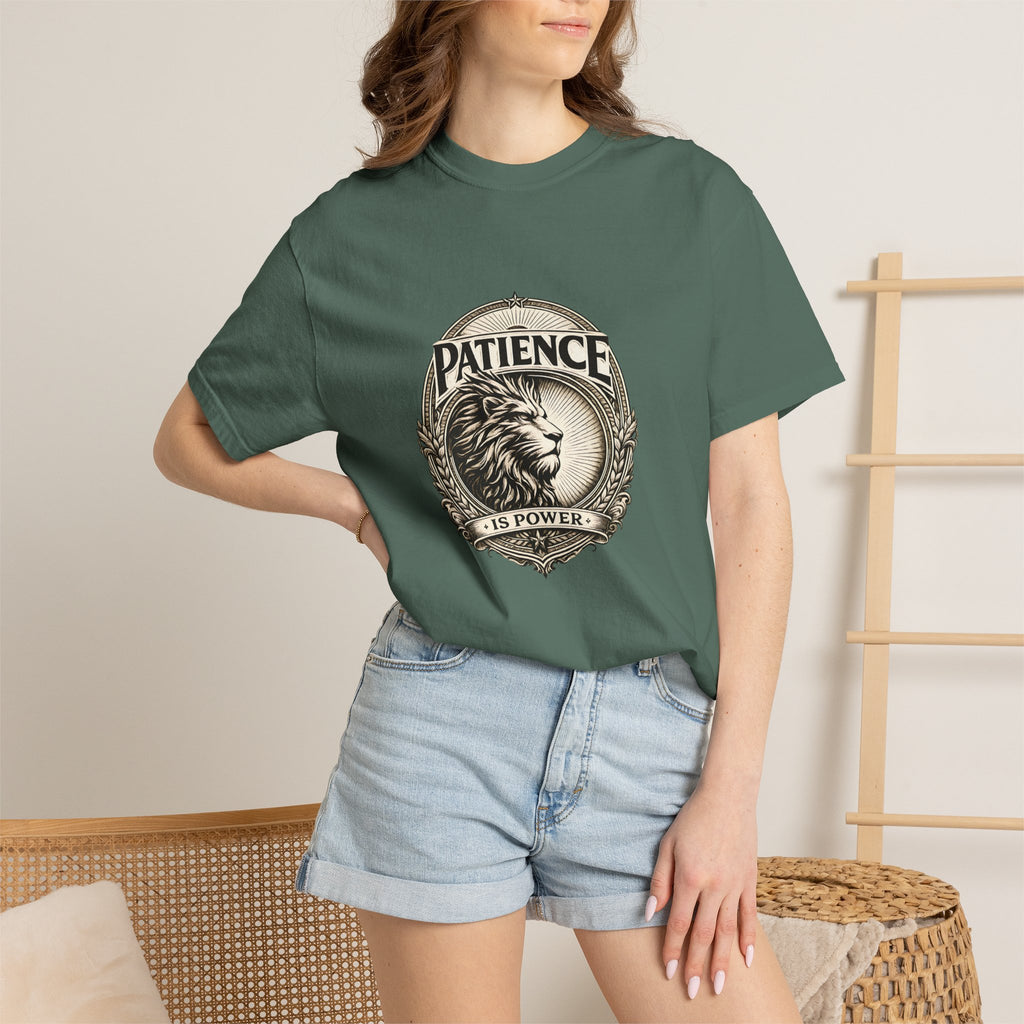 Patience Is Power Lion T-Shirt — Inspirational Vintage Crest Tee
