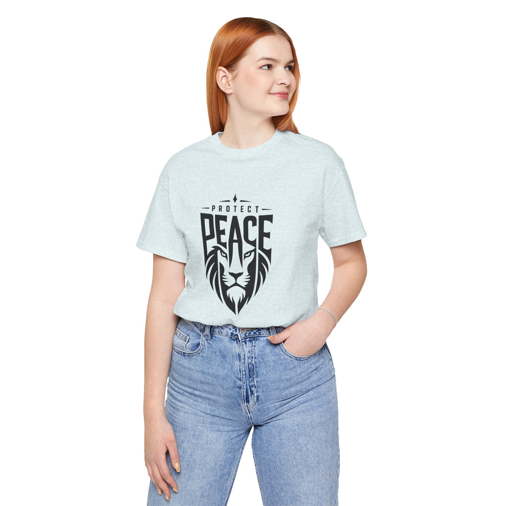 Protect Peace Lion T-Shirt — Graphic Tee with Lion Shield Design