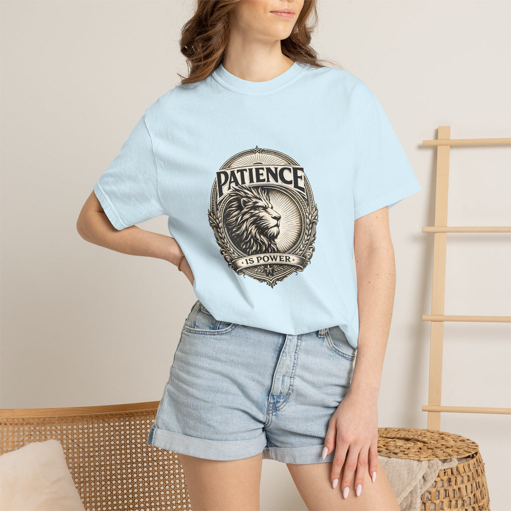 Patience Is Power Lion T-Shirt — Inspirational Vintage Crest Tee