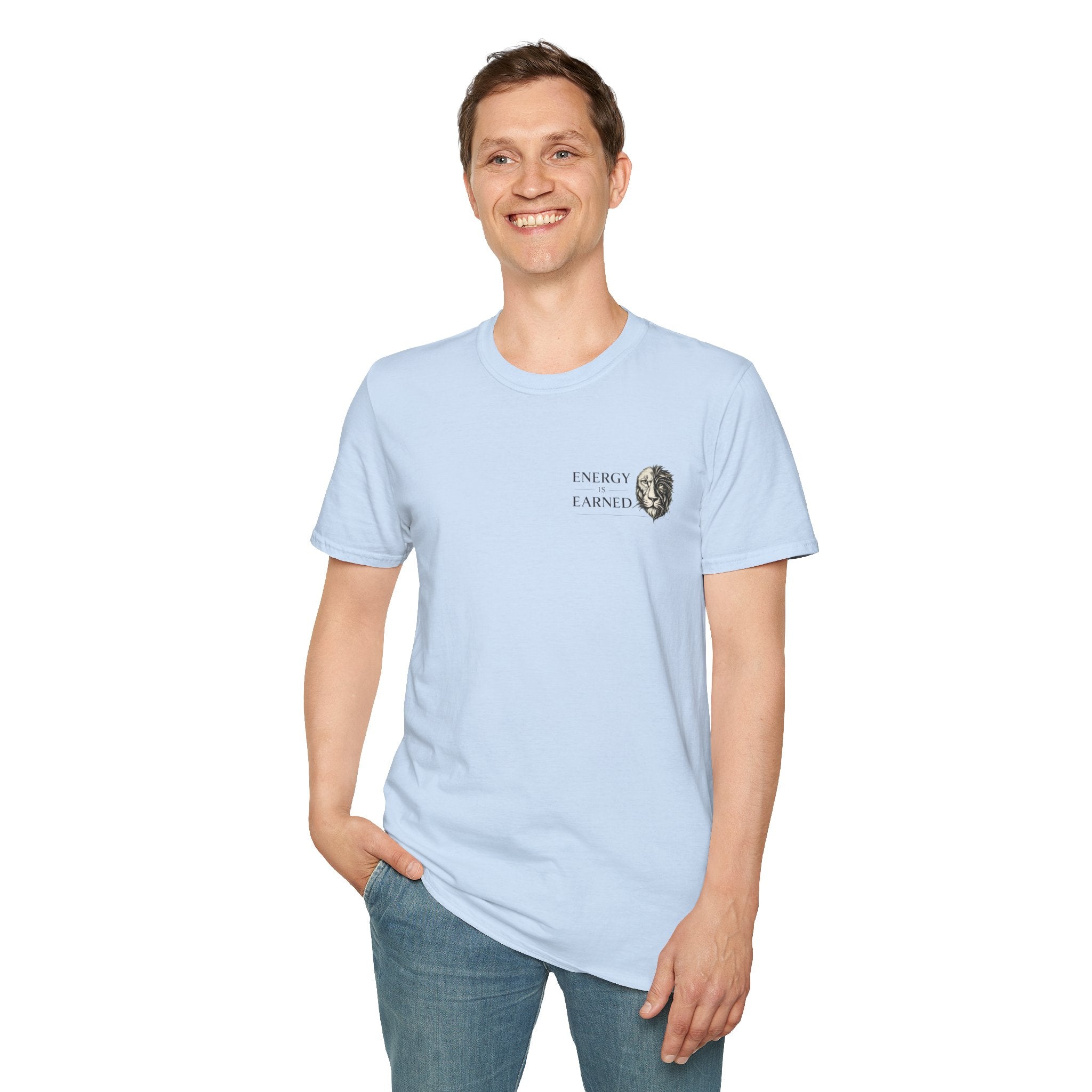 Energy Is Earned T-Shirt — Minimal Lion Graphic Motivational Tee