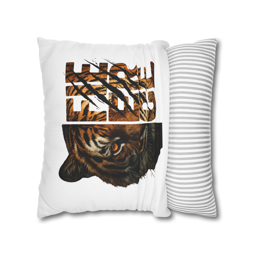 Tiger Face Decorative Pillowcase — 'Fierce' Split Design Spun Polyester Accent Pillow