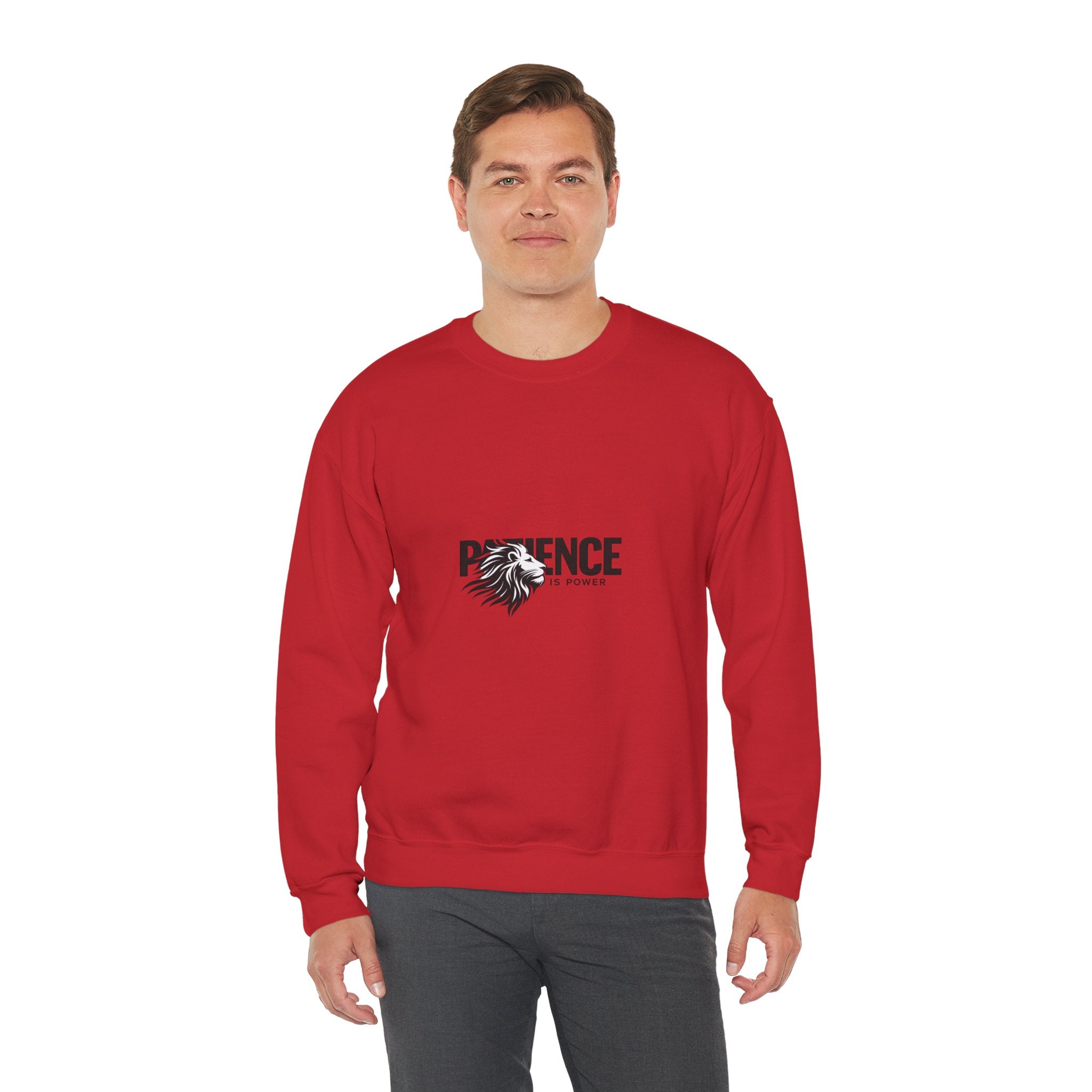 Patience Is Power Crewneck Sweatshirt — Lion Graphic Inspirational Pullover