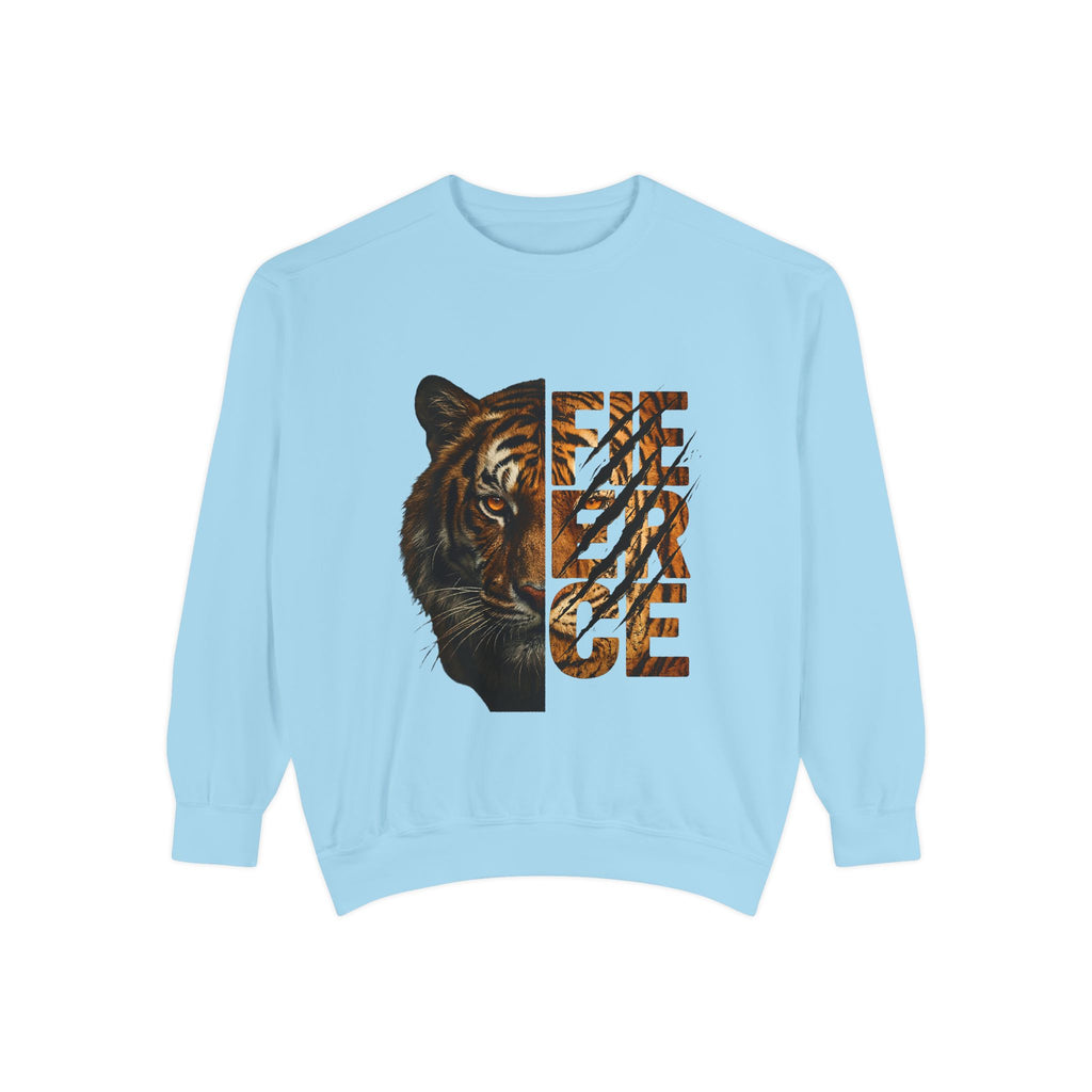 Tiger Fierce Graphic Sweatshirt — 'FIERCE' Split-Image Tiger Crewneck