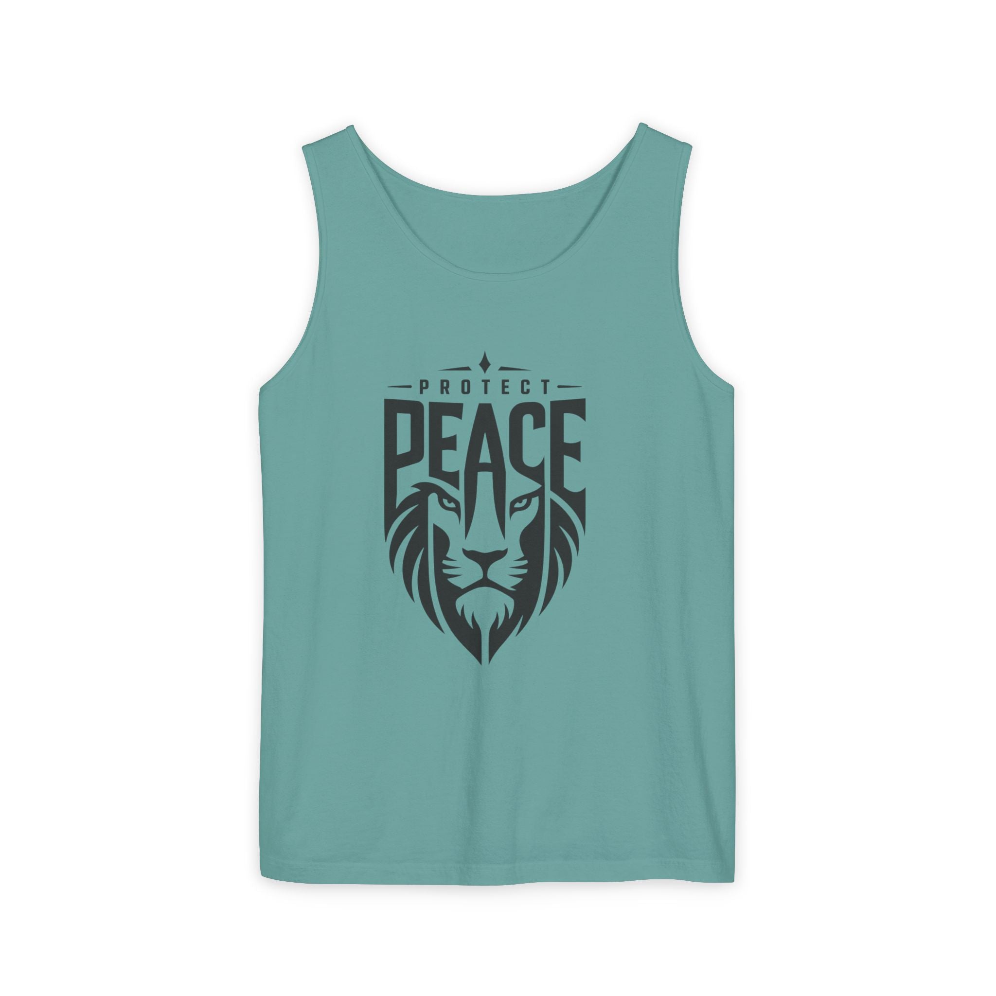 Protect Peace Lion Tank Top — Graphic Lion Shield Spiritual Tee