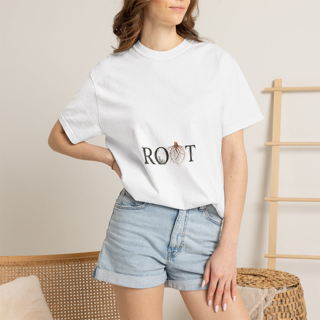 Root Floral Graphic T-Shirt — 'ROOT' Botanical Typography Tee