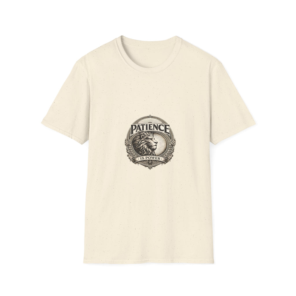 Patience Lion T-Shirt — Vintage Badge Tee with 'Patience' Quote