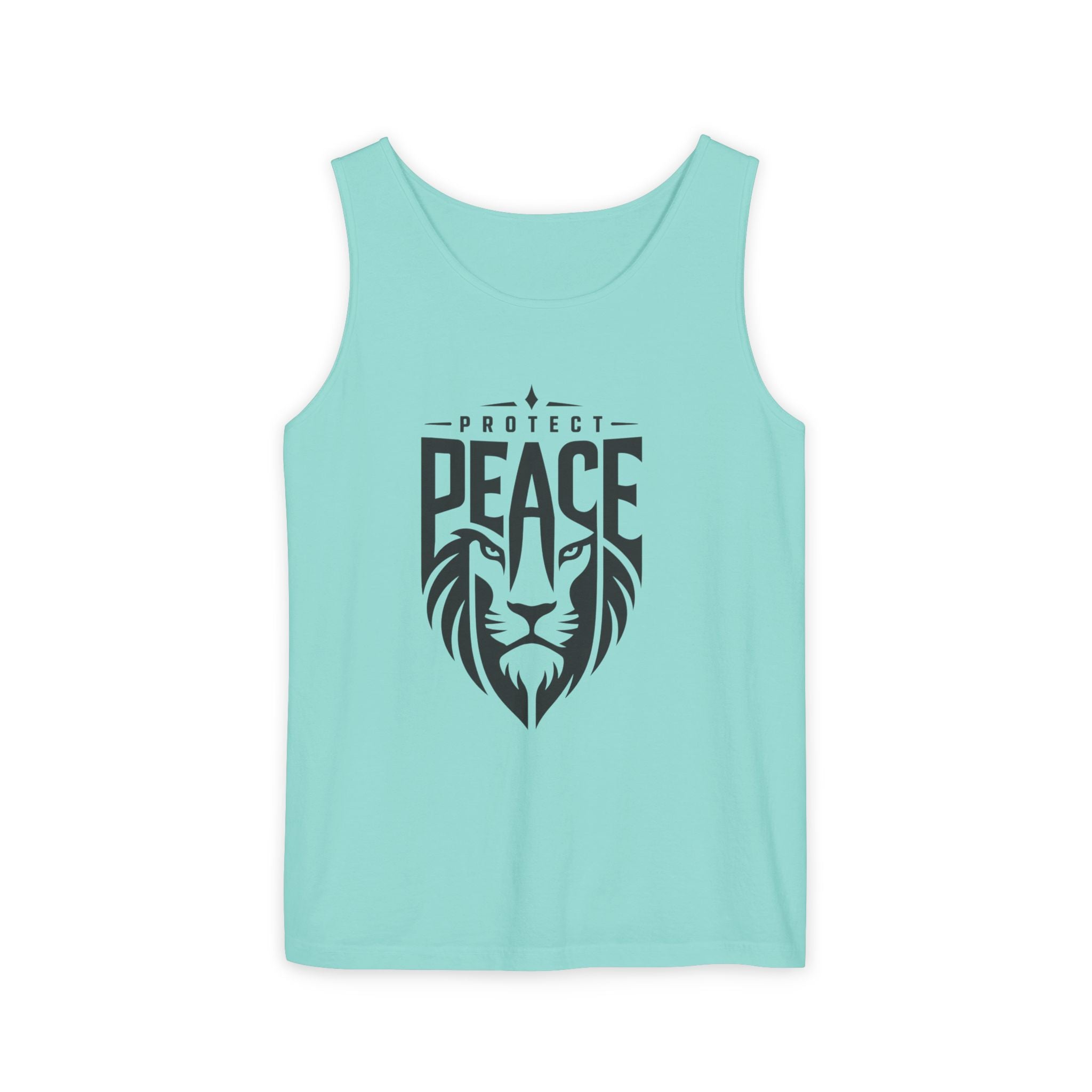 Protect Peace Lion Tank Top — Graphic Lion Shield Spiritual Tee
