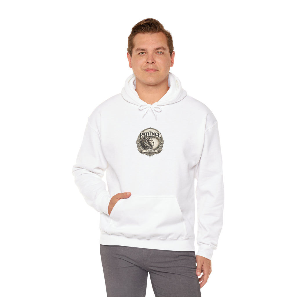 Patience Vintage Crest Hoodie — Inspirational Retro Emblem Sweatshirt