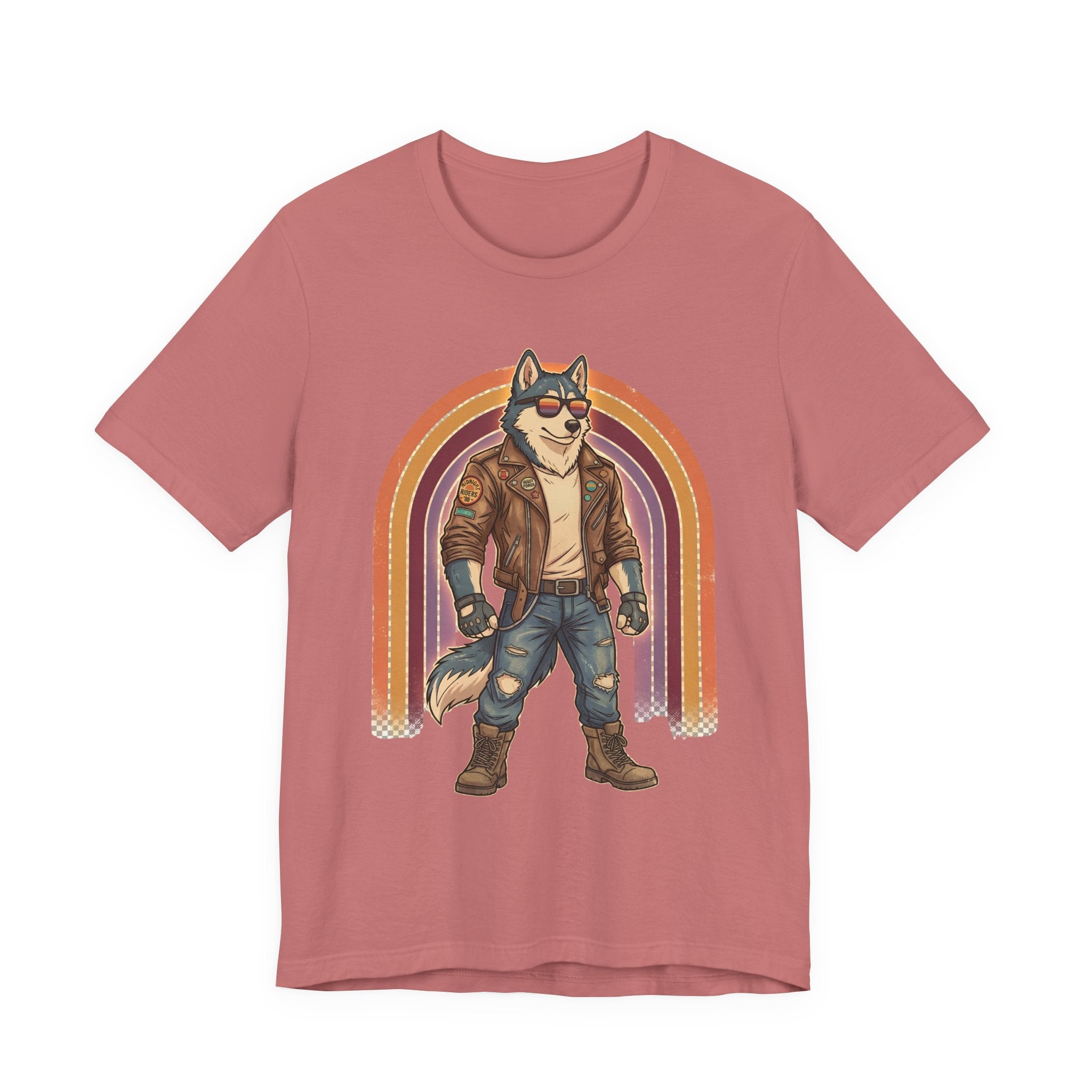 Retro Biker Husky T-Shirt — Cool Dog in Leather Jacket Graphic Tee