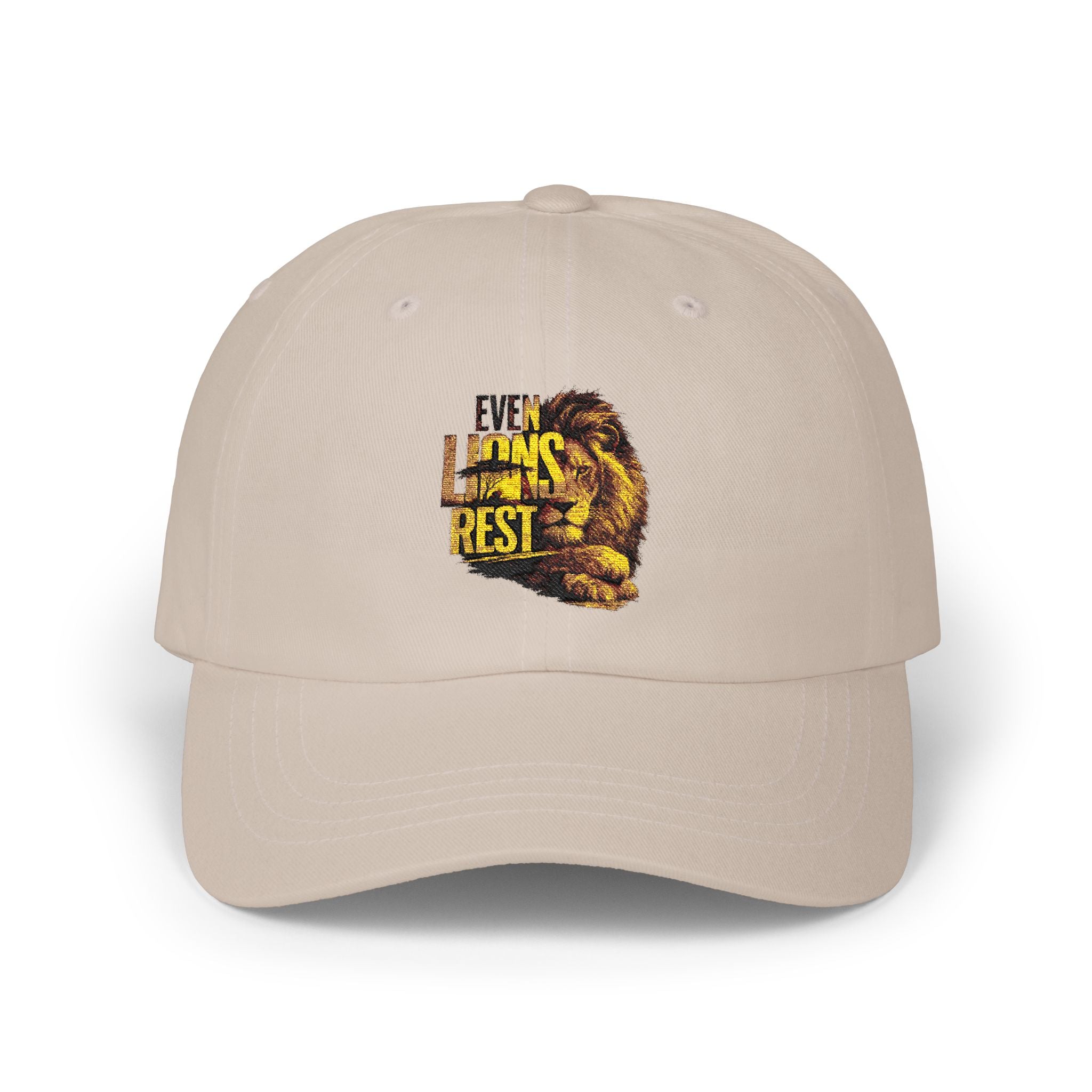 Lion Graphic Dad Cap — "Ever Lifts Rest" Embroidered Baseball Hat