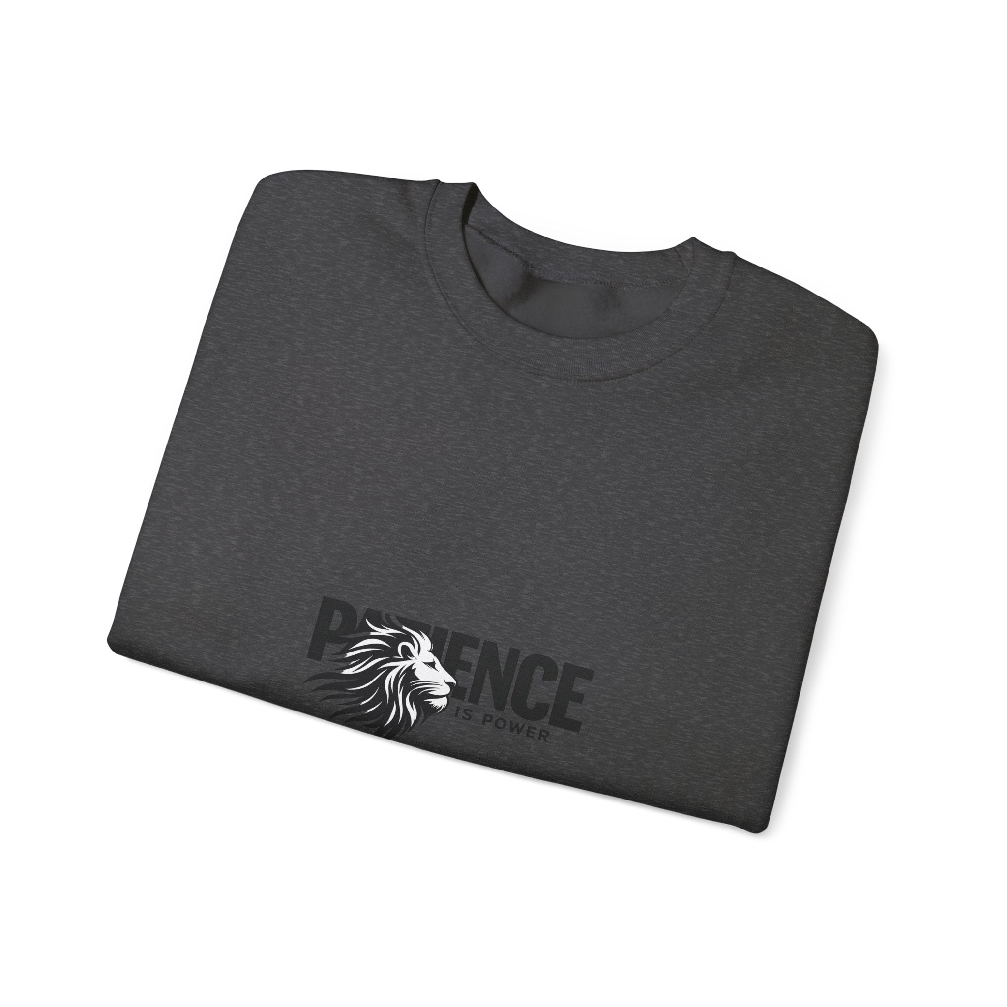 Patience Is Power Crewneck Sweatshirt — Lion Graphic Inspirational Pullover