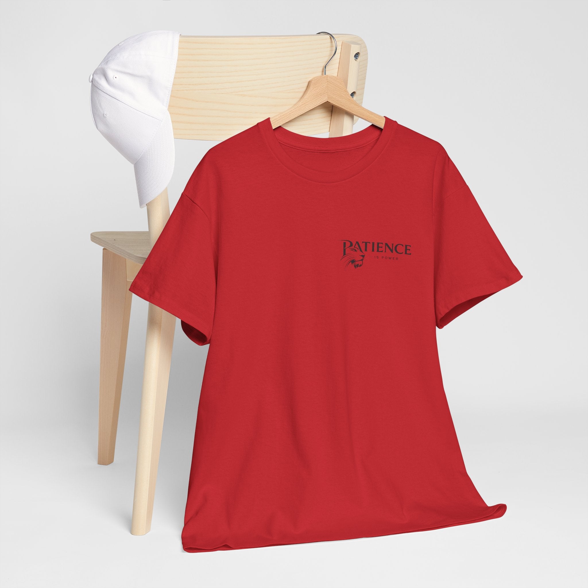 Patience Minimalist Tee — Small Script Floral Chest Print