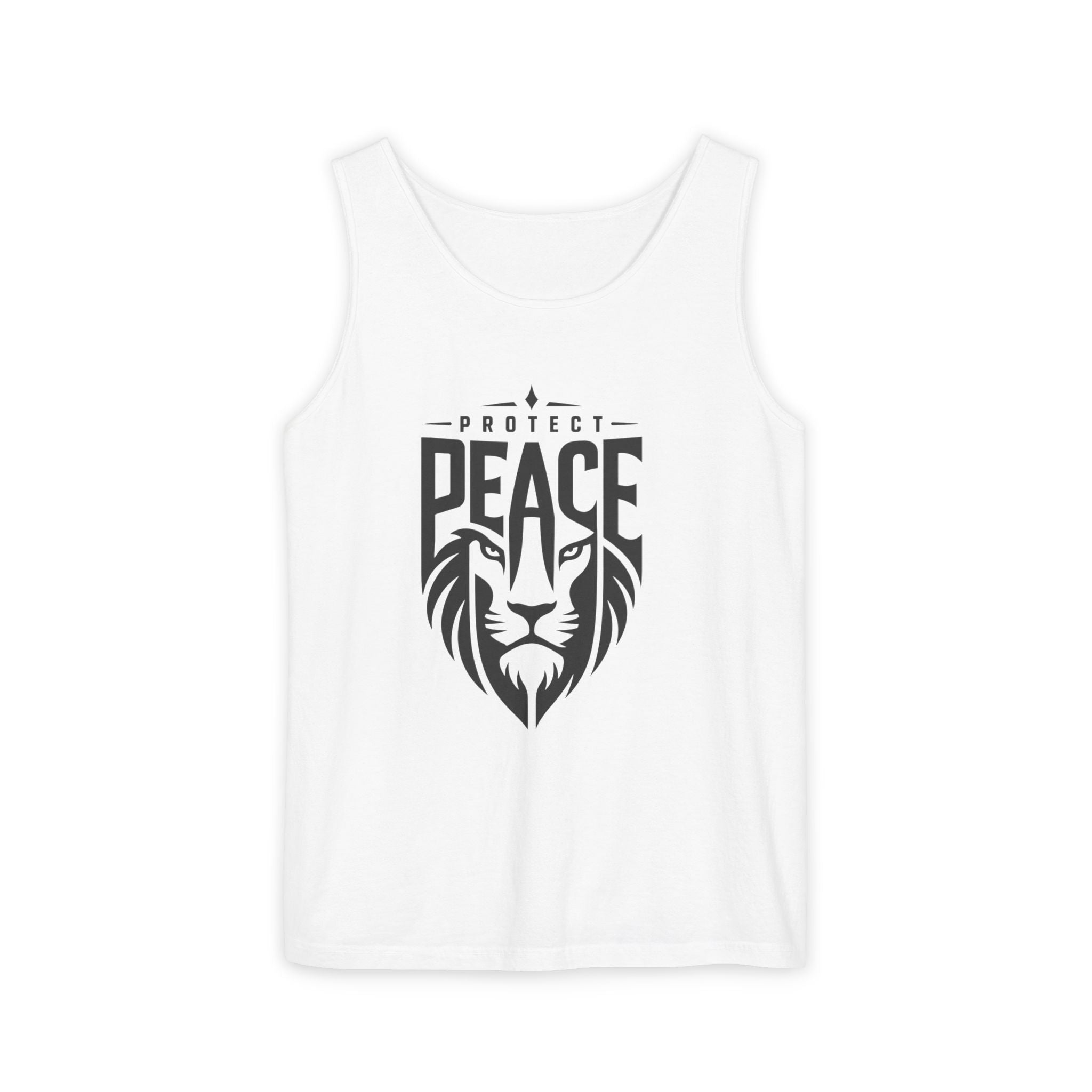 Protect Peace Lion Tank Top — Graphic Lion Shield Spiritual Tee