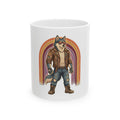 Husky Biker Ceramic Mug — Retro Rainbow Cool Dog Coffee Cup (11oz/15oz)