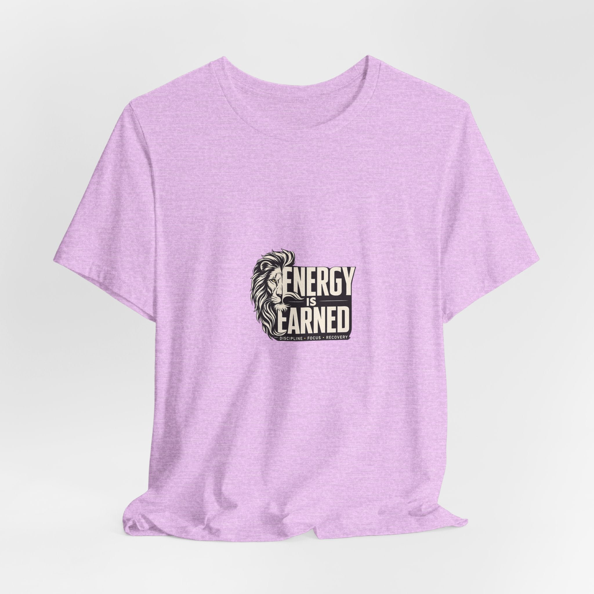 Energy Is Earned Lion Graphic Tee - Motivational Fitness Shirt