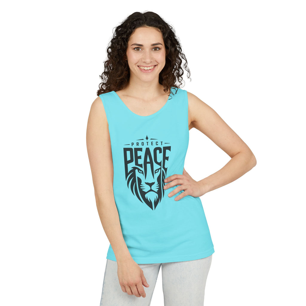 Protect Peace Lion Tank Top — Graphic Lion Shield Spiritual Tee