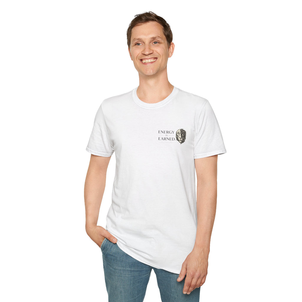Energy Is Earned T-Shirt — Minimal Lion Graphic Motivational Tee