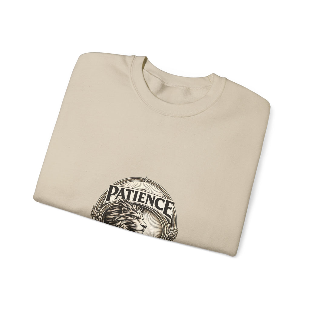 Patience Lion Crewneck Sweatshirt — Vintage Emblem Graphic