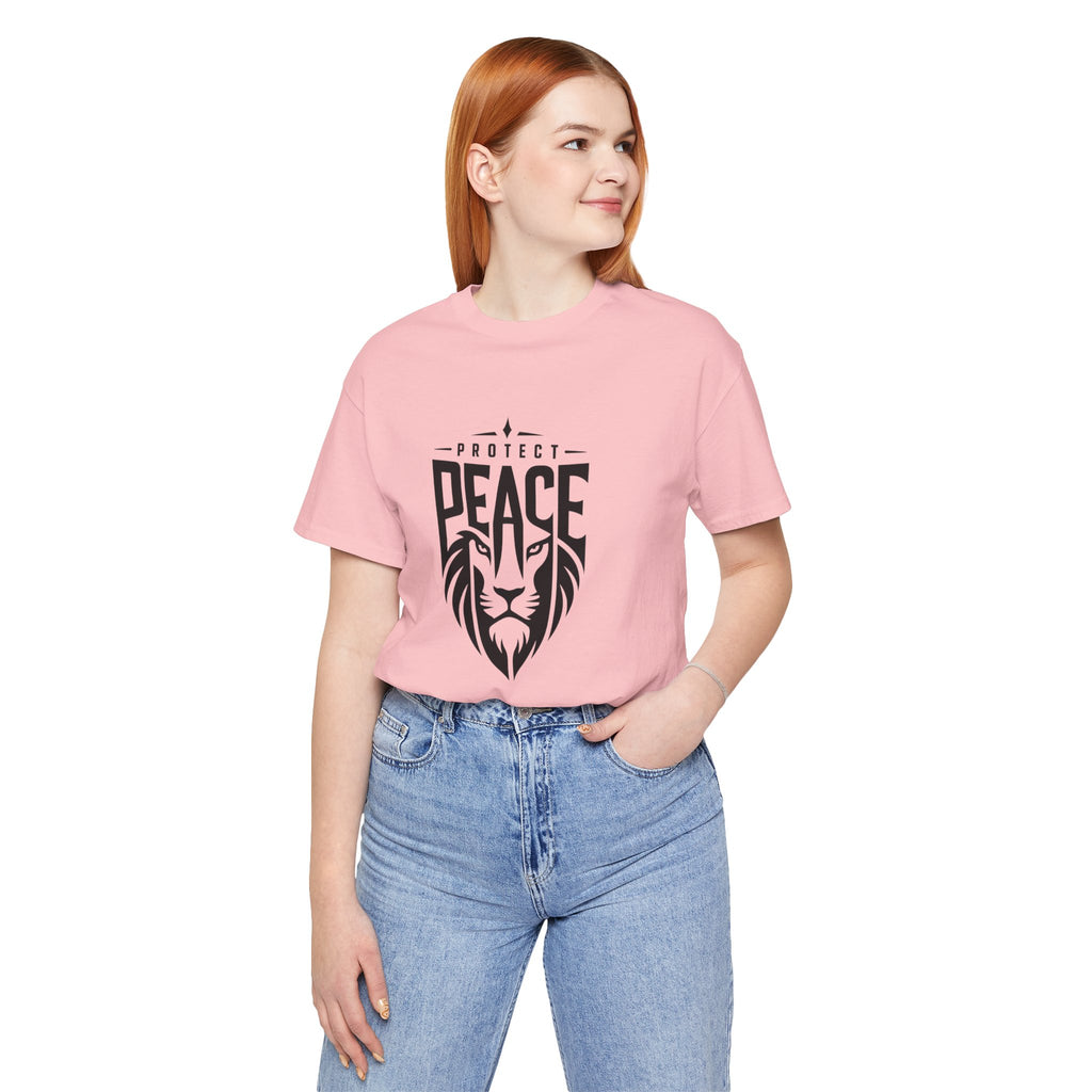 Protect Peace Lion T-Shirt — Graphic Tee with Lion Shield Design