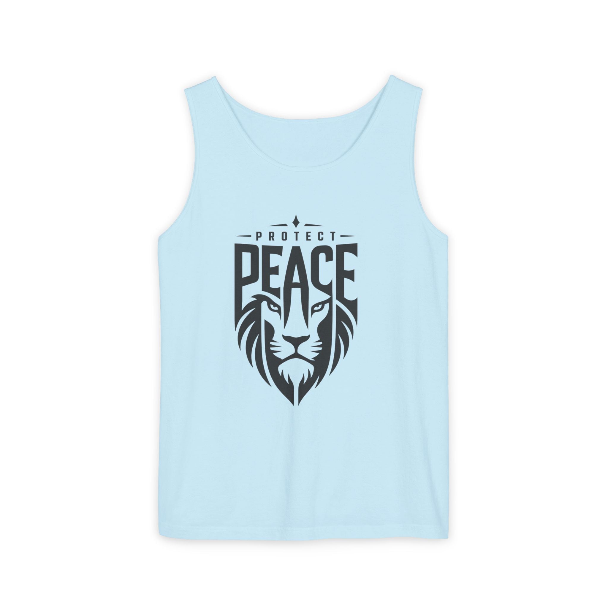 Protect Peace Lion Tank Top — Graphic Lion Shield Spiritual Tee