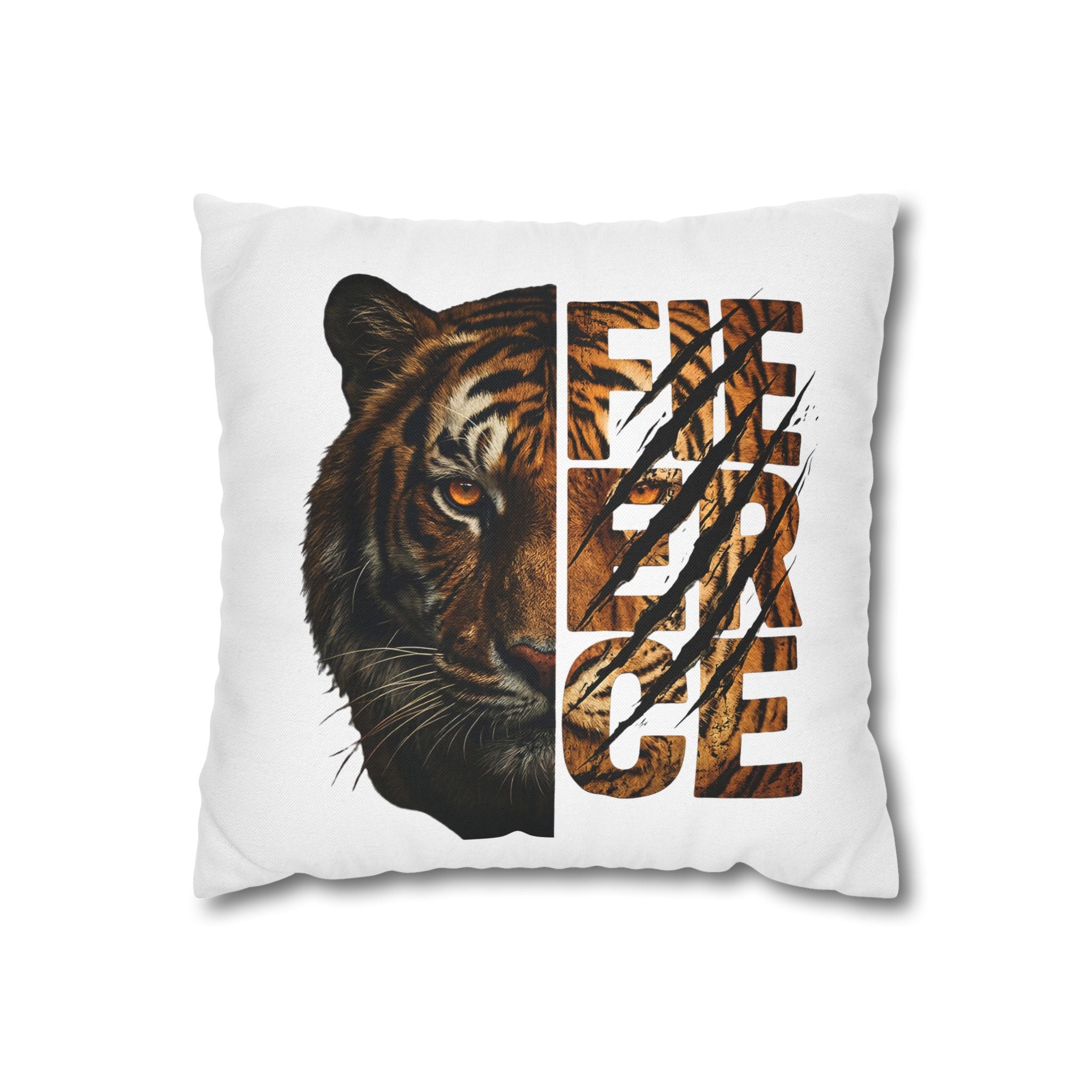 Tiger Face Decorative Pillowcase — 'Fierce' Split Design Spun Polyester Accent Pillow