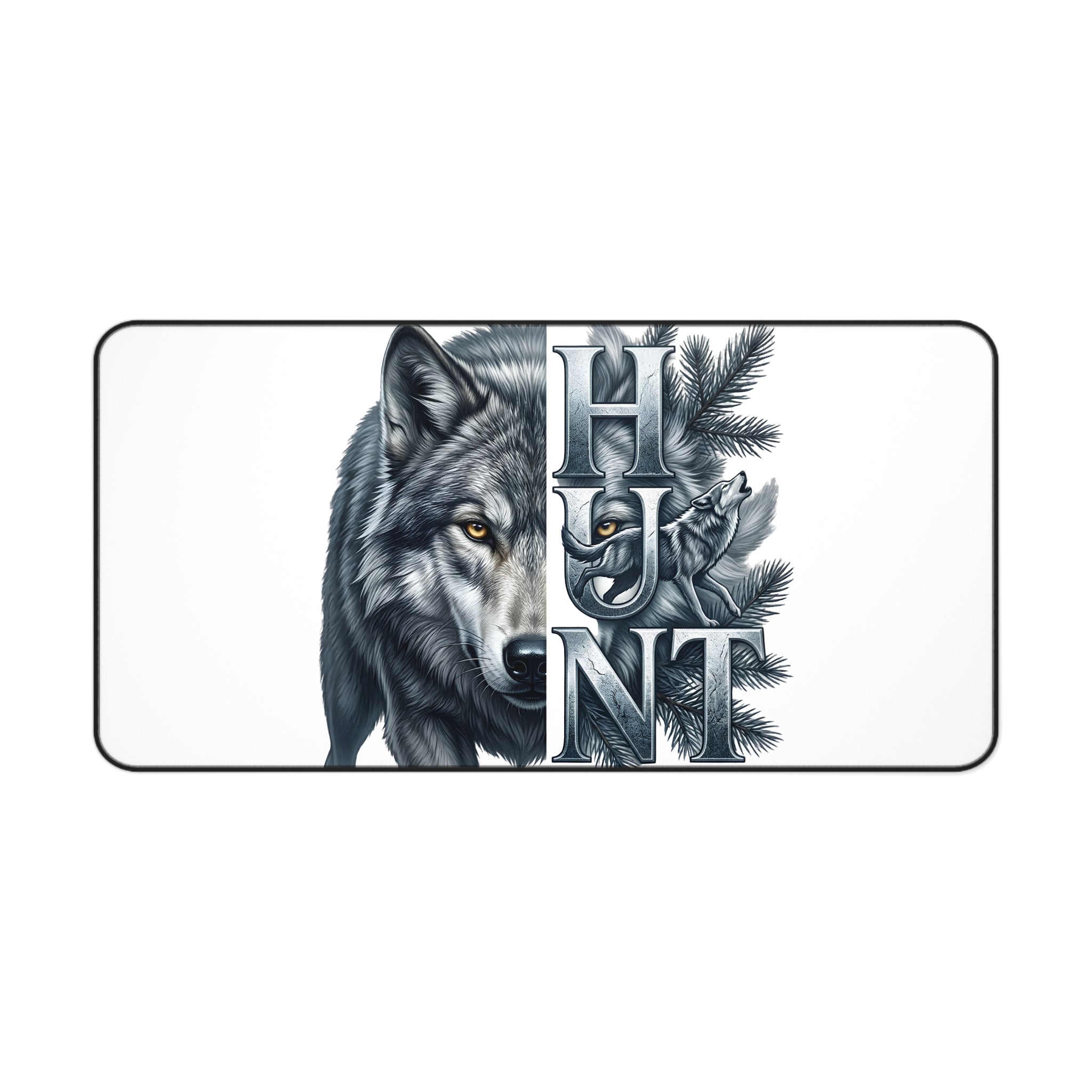 Hunt Wolf Desk Mat — Gaming/Office Mousepad with Wolf Illustration