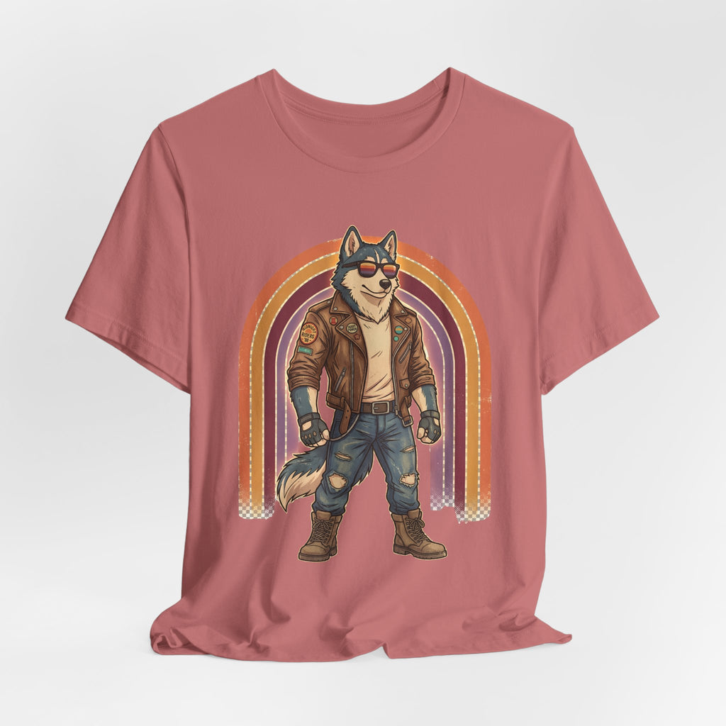 Retro Biker Husky T-Shirt — Cool Dog in Leather Jacket Graphic Tee