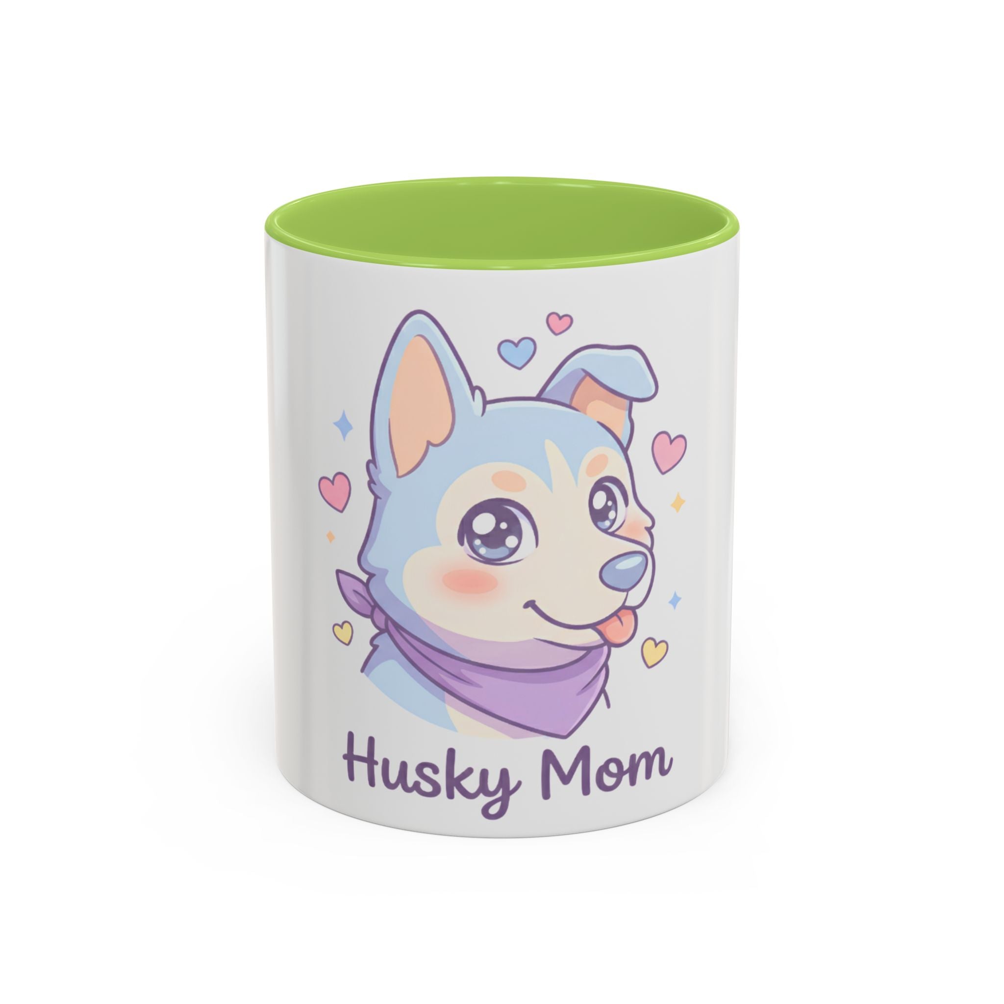Husky Mom Accent Coffee Mug — Cute Pastel Husky Mother Dog Design (11/15oz)
