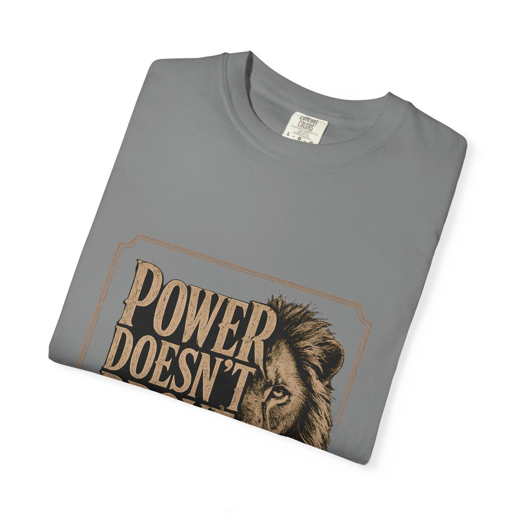 Power Doesn't Prove Itself Lion T-Shirt — Motivational Graphic Tee