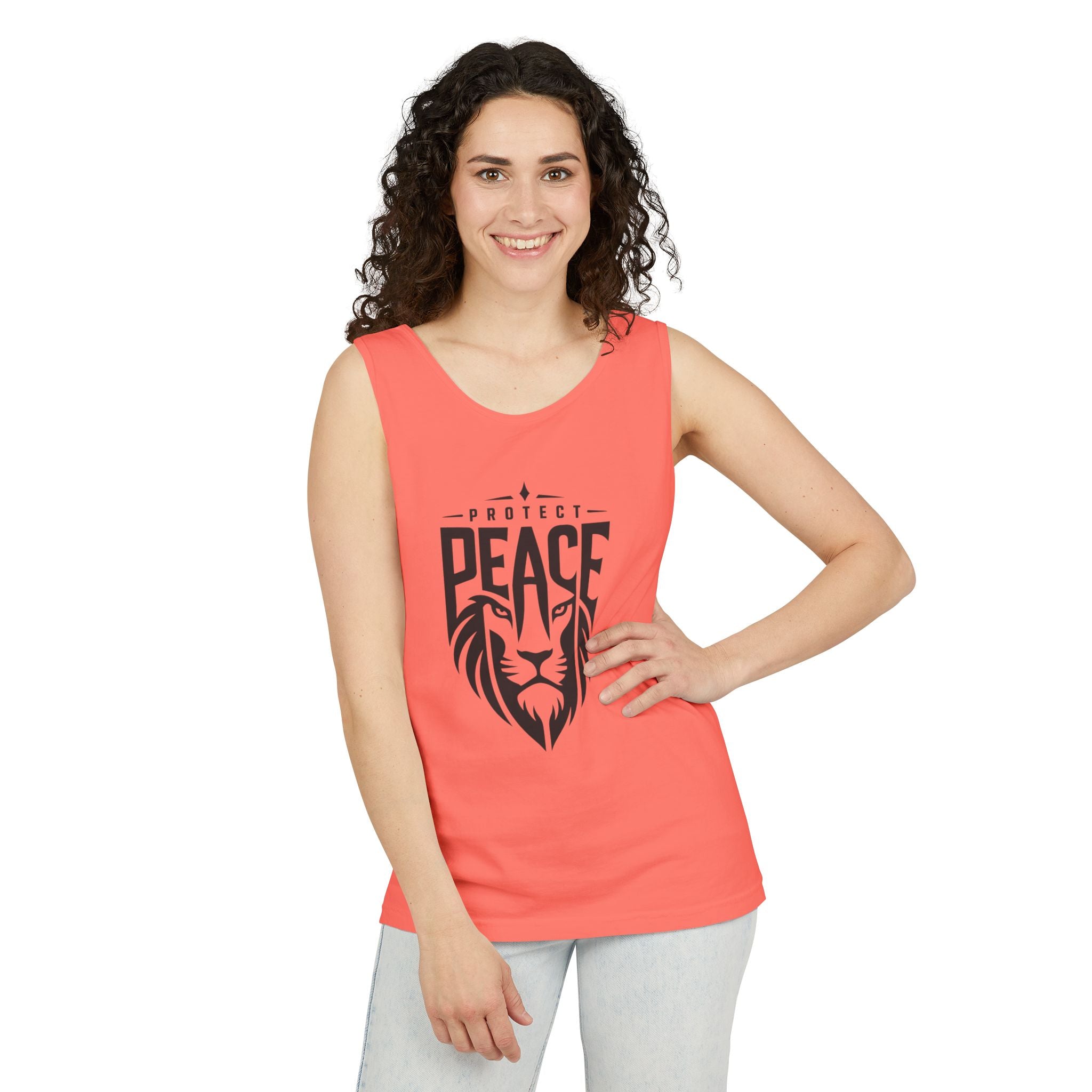 Protect Peace Lion Tank Top — Graphic Lion Shield Spiritual Tee