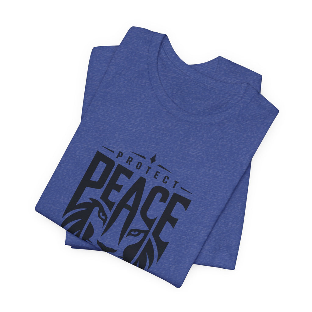 Protect Peace Lion T-Shirt — Graphic Tee with Lion Shield Design